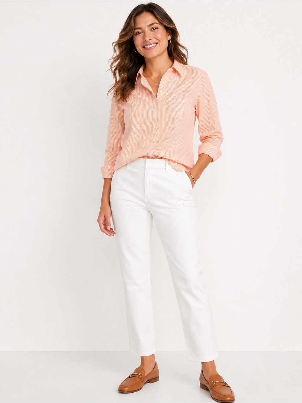 Banana Republic Orange White Stripe Cotton Button‎ Front Shirt Medium Career